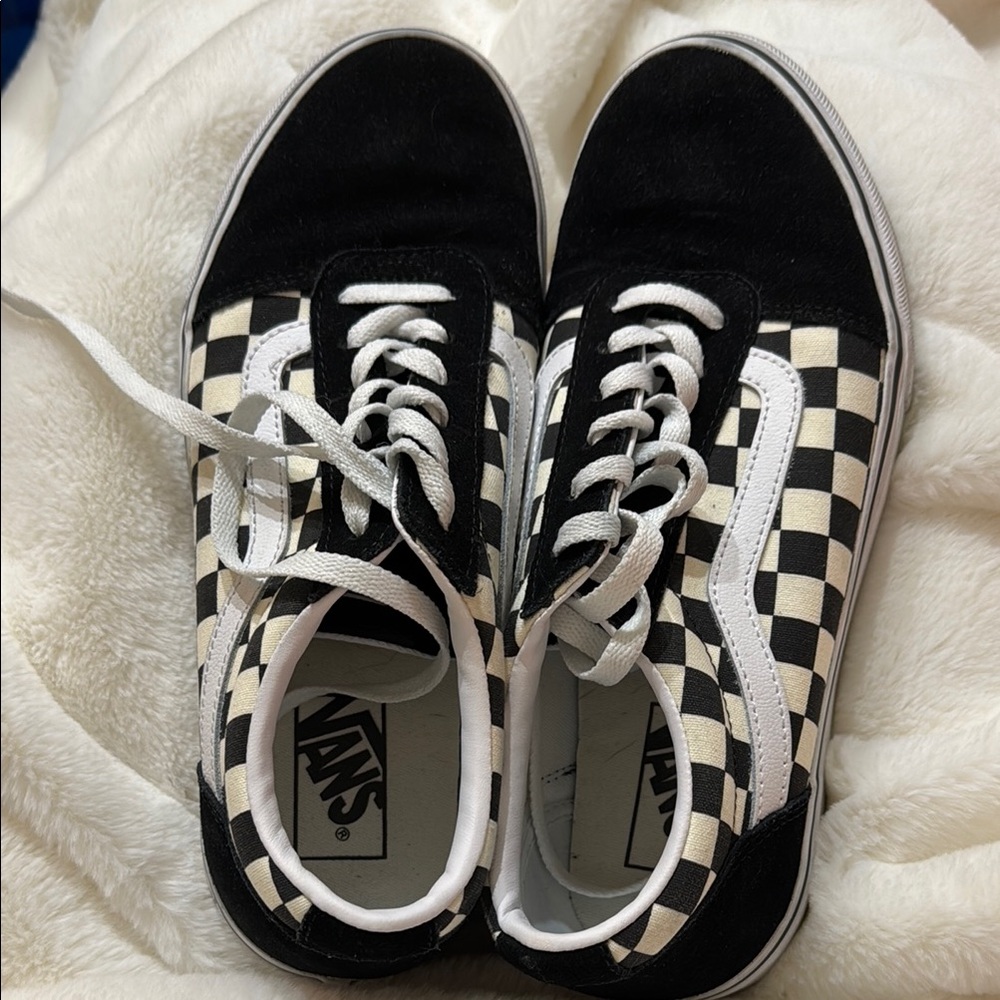 Vans Classic Black and White Checkered Shoes - size 10